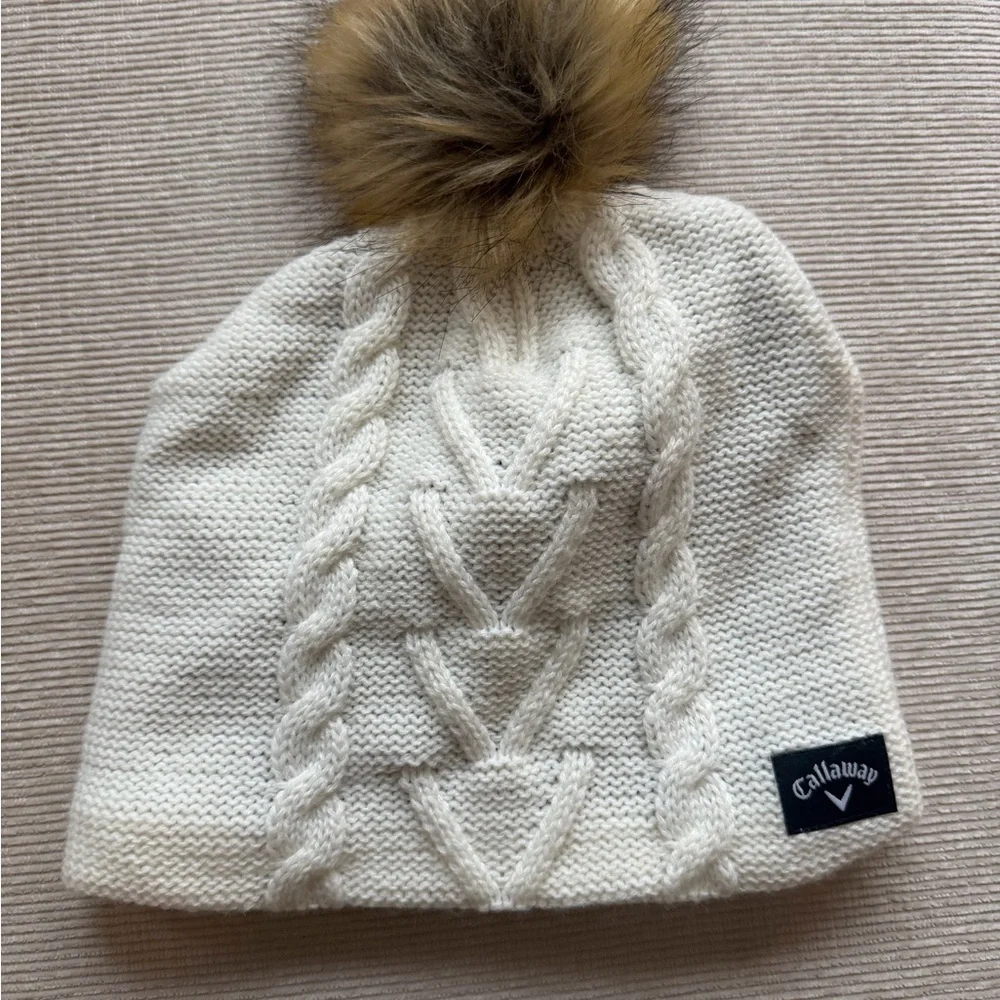 Callaway Ladies Pom Pom Golf Beanie Hat - White - Picture 2 of 4